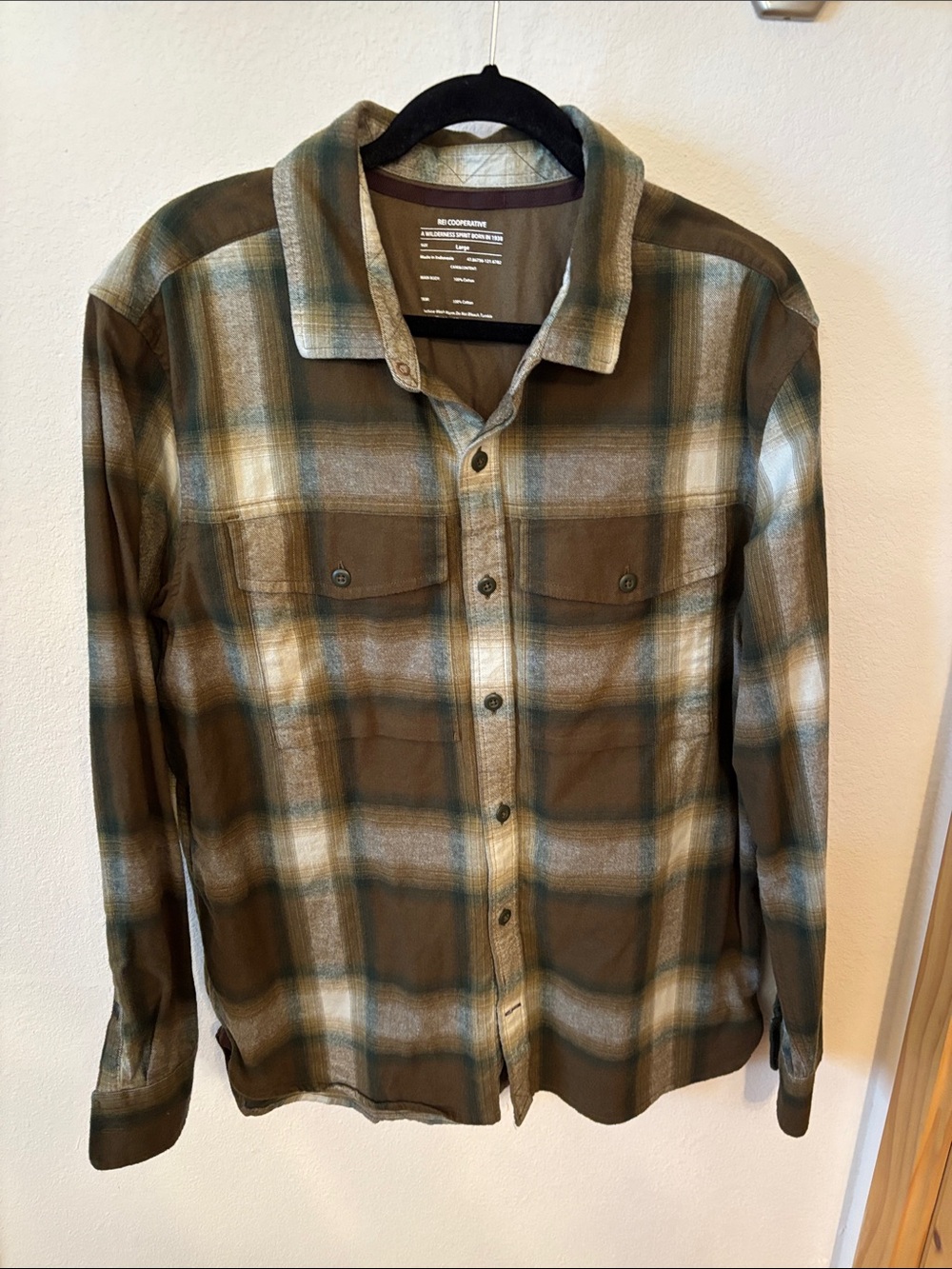 Cooperative Olive and Cream Plaid Button-Down Shirt